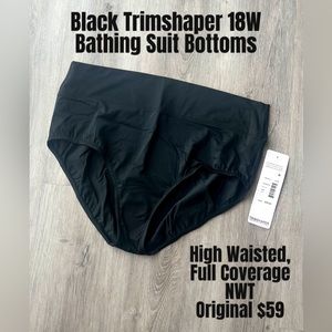 NWT Trimshaper Black Bathing Suit Bottoms, 18W